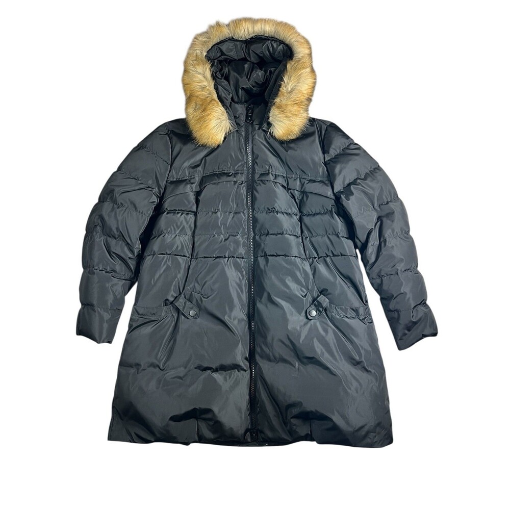 Valuker Women's Black Down Fill Fur Trim Hood Winter Puffer Parka Coat  Size 2X